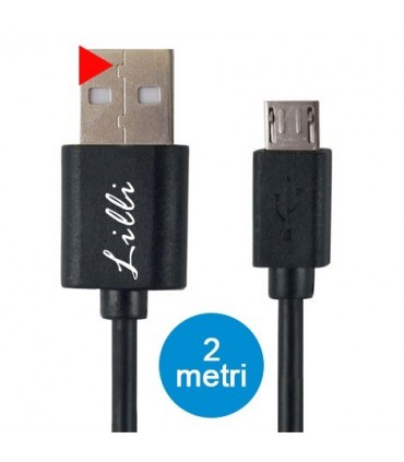 Cavo Lilli Micro USB in PVC per Dispositivi Android Lunghezza 2MT Disponibile Bianco e Nero