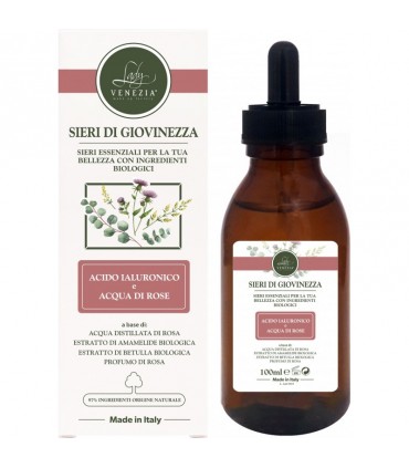 Sieri Essenziali di Bellezza Biologici con Acido Ialuronico e Acqua di Rose Lady Venezia 100ml