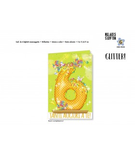 Biglietto Cromo Buon Compleanno Waffle con Glitter 5 Anni conf. 6 pz. monosoggetto