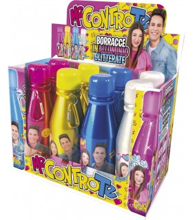 Borraccia in Alluminio Glitterate Me Contro Te da 500ml  Expo da 8 pz. colori assortiti