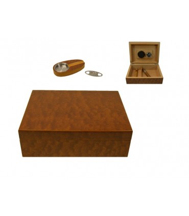 Umidificatore per Sigari Marca Angelo in Legno con Tagliasigari e Posacenere e Igrometro colore Marrone