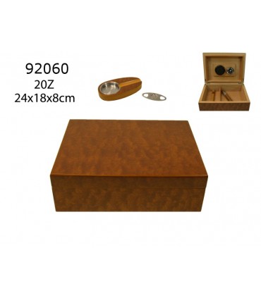 Umidificatore per Sigari Marca Angelo in Legno con Tagliasigari e Posacenere e Igrometro colore Marrone