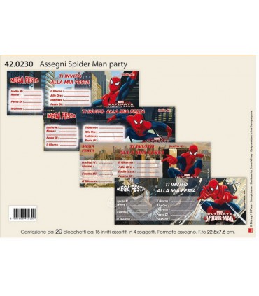Assegni Spider Man Party conf. da 20 blocchetti da 15 inviti
