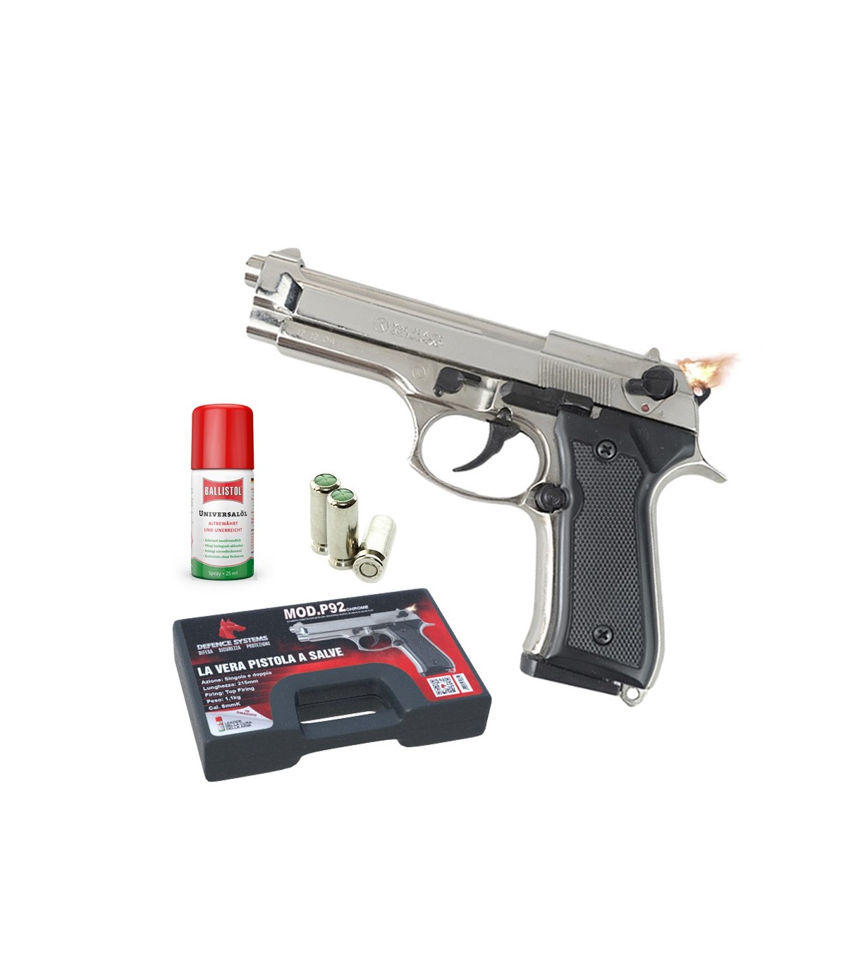 Pistola a Salve Scacciacani Mod. Beretta P92 Calibro 8 mm colore Cromato