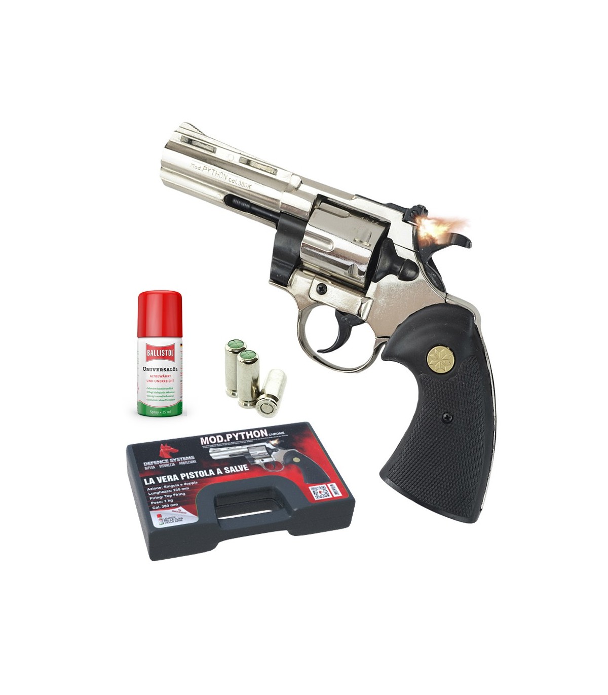 Pistola a Salve Scacciacani Mod. Phyton Revolver Calibro 38mm colore Cromato
