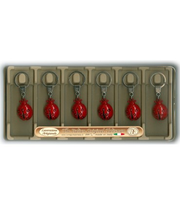Portachiavi Portafortuna Coccinella in Metallo Artigianale e Smaltata a Mano Cartella da 6 pz.