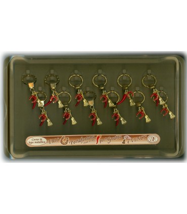 Corno Portafortuna Argento con Quadrifoglio e in Metallo Artigianale e Smaltato a Mano Cartella da 6 pz.