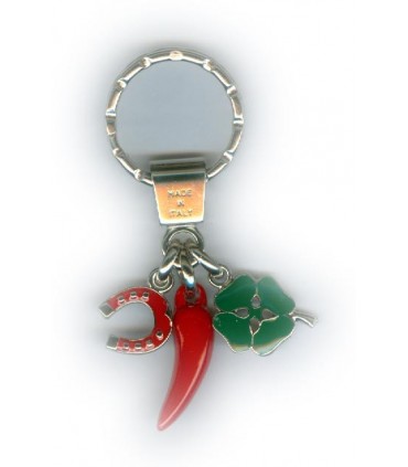 Corno Portafortuna Con Pelo di Tasso e Gobbo in Metallo Artigianale e Smaltato a Mano Cartella da 6 pz.