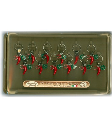 Corno Portafortuna Con Pelo di Tasso e Gobbo in Metallo Artigianale e Smaltato a Mano Cartella da 6 pz.