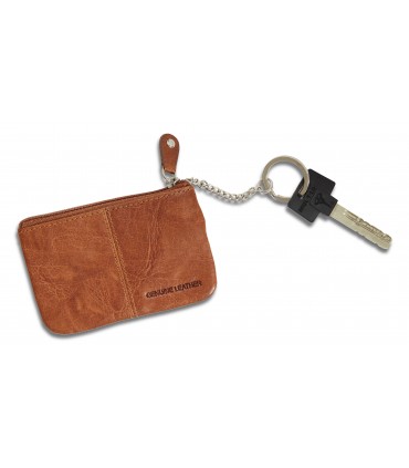 Portachiavi Dal Negro con Zip in Vera Pelle Color Cuoio