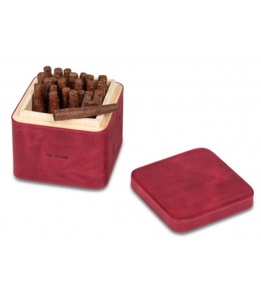 Cubo Portatoscanelli Dal Negro Interno in Legno e Rivestito in Vera Pelle Colore Rosso