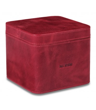 Cubo Portatoscanelli Dal Negro Interno in Legno e Rivestito in Vera Pelle Colore Rosso