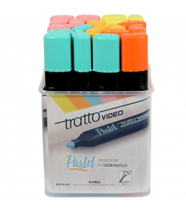 Evidenziatore Tratto Video assortito colori Pastello (verde-arancio-celeste-rosa-viola-giallo) conf. da 20 pz.