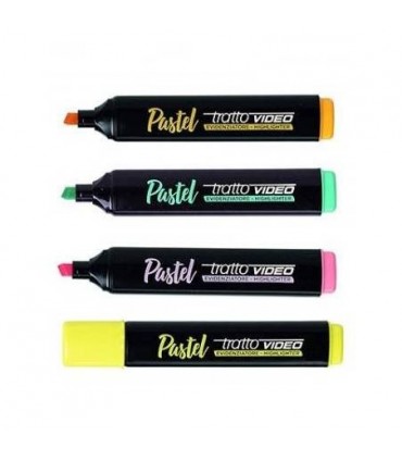 Evidenziatore Tratto Video assortito colori Pastello (verde-arancio-celeste-rosa-viola-giallo) conf. da 20 pz.