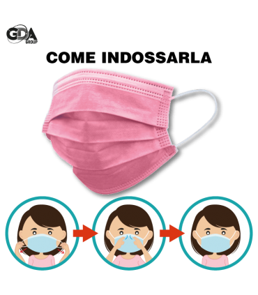 Mascherine Chirurgiche Protettive BAMBINI GDA COLORE ROSA Tipo II Monouso conf. 50 pz. (imballate in blister da 10 pz.)