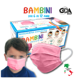 Mascherine Chirurgiche Protettive BAMBINI GDA COLORE ROSA Tipo II Monouso conf. 50 pz. (imballate in blister da 10 pz.)