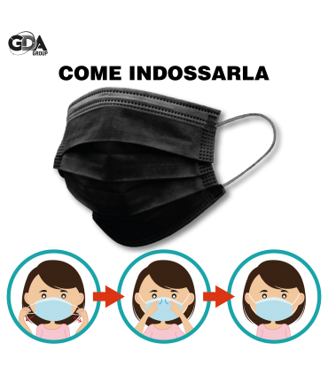 Mascherine Chirurgiche Protettive BAMBINI GDA COLORE NERO Tipo II Monouso conf. 50 pz. (imballate in blister da 10 pz.)