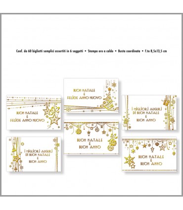 CARTONCINI AUGURALI di natale  SEMPLICI bianchi CONF. 60 PZ. ASSortiti in 6 soggetti