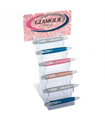 mini PENNA a sfera in metallo GLITTERata SALINA NIJI EXPO in plastica DA 6 PZ. COLORI ASSORTITI