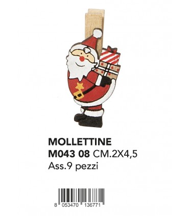 mollettine decorative di natale babbo rosso assortite conf. 9 pz.