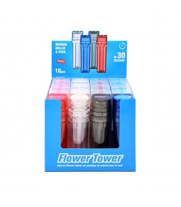 grinder Coney in Plastica 5 parti a forma di torre diam. 4.3mm + spazio riempi cono pre rollati Expo da 16 pz. colori assortiti