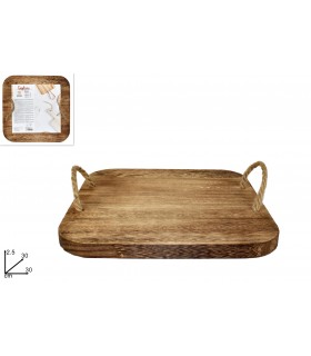 tagliere quadrato in legno con manici in corda mis.30x30 cm
