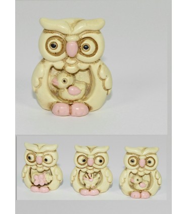statuina gufo in ceramica colore rosa h.3 cm disponibile in 3 modelli