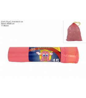 sacchi profumati mis.55x65 cm 35LT con legaccio rosa set 15 pz.
