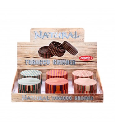 Grinder ATOMIC in Legno 3 Parti diam.50 mm Expo 6 pz. FANTASIE ASSORTITE