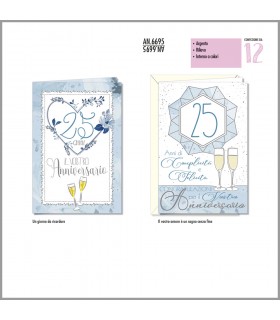 Biglietto Cromo anniversario 25° anno Blu conf. 12 pz.