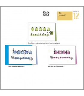 Biglietto Cromo buon compleanno lettering con glitter conf. 12 pz.