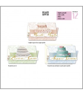 biglietto cromo nozze portasoldi COLORE A CALDO E RILIEVO conf. 12 pz. assortiti