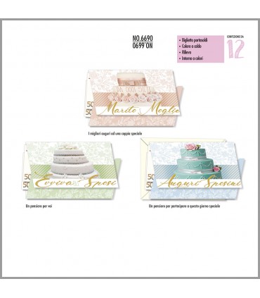 biglietto cromo nozze portasoldi COLORE A CALDO E RILIEVO conf. 12 pz. assortiti