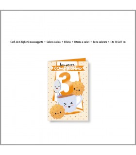 Biglietto Cromo Buon Compleanno Bambini 3 Anni conf. 6 pz. monosoggetto