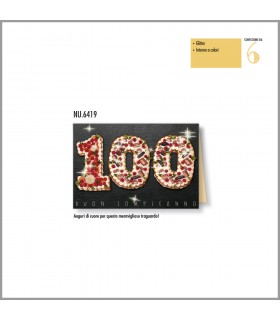 Biglietto Cromo Compleanno 100 Anni CON GLITTER conf. 6 pz. monosoggetto