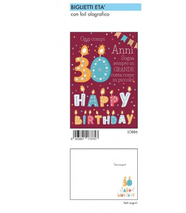 Biglietto Marpimar COMPLEANNO 30 ANNI CON FOIL CONF. 6 PZ. MONOSOGETTO