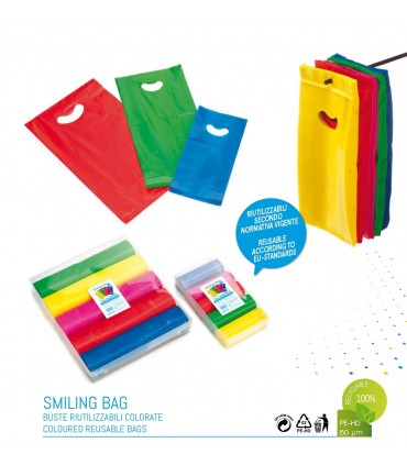 Shopper in Plastica 60 Micron Mis. 20x5x5x42 cm con Manico a Fagiolo CONF.125  PZ. (ASS. 25X COLORE)