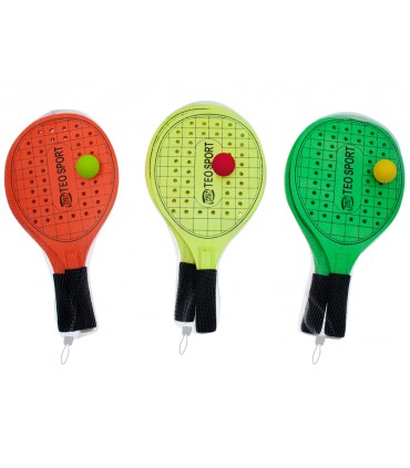 RACCHETTONI IN LEGNO FORATO COLORI FLUO SPESSORI 8MM CON PALLINE