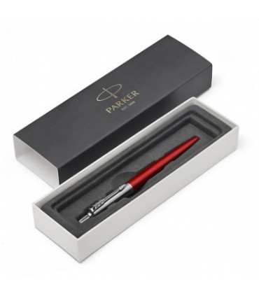Penna PARKER a Sfera MOD. Jotter kensington IN ACCIAIO con fUSTO rosso CONFEZIONATA IN ELEGANTE ASTUCCIO