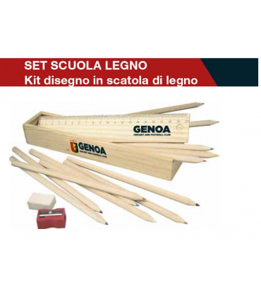 Set Scuola F.C. Genoa in legno con matite righello e temperino