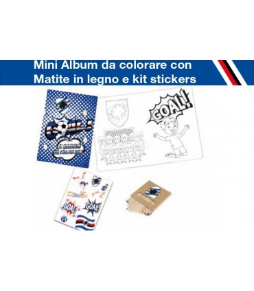 MINI ALBUM DA COLORARE + MATITE COLORATE IN LEGNO E STICKERS U.S. SAMPDORIA