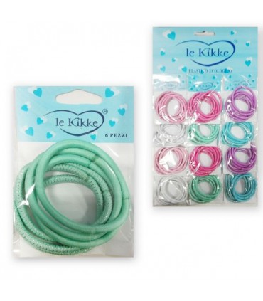 Elastici per Capelli Le Kikke Bustina 6pz. Diam.4.5 cm TINTA UNITA CON GLITTER conf. 12 bustine