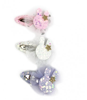 Fermagli Clic Clac Le kikke colorati L.5.5 cm CON TULLE E CONIGLIETTO Blister 12 pz. colori assortiti come da foto