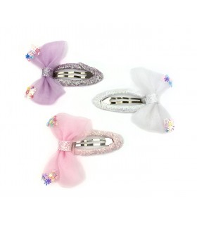 Fermagli Clic Clac Le kikke colorati L.6.5 cm CON TULLE E MICRO FIORI Blister 12 pz. colori assortiti come da foto