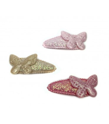 Fermagli Clic Clac Le kikke colorati L.4.5 cm CON FARFALLA E GLITTER Blister 12 pz. colori assortiti come da foto