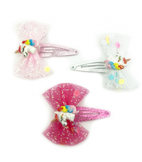 Fermagli Clic Clac BAMBINA Le kikke  L.7 cm CON UNICORNO E TULLE Blister 12 pz. colori assortiti come da foto