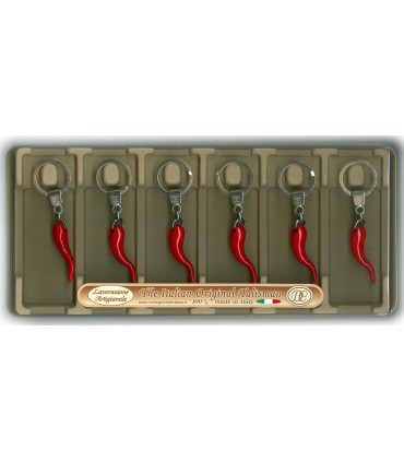 Corno Portafortuna Rosso Grande H.5cm  in Metallo Artigianale e Smaltato a Mano Cartella da 6 pz.