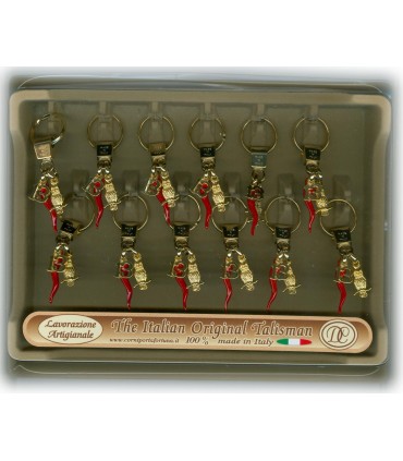 Corno Portafortuna Con Pelo di Tasso e Gobbo in Metallo Artigianale e Smaltato a Mano Cartella da 6 pz.