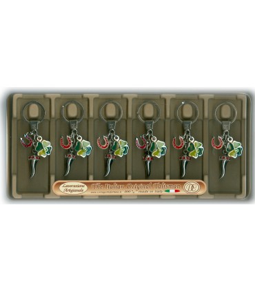 Corno Portafortuna con Coccinella  in Metallo Artigianale e Smaltato a Mano Cartella da 6 pz.