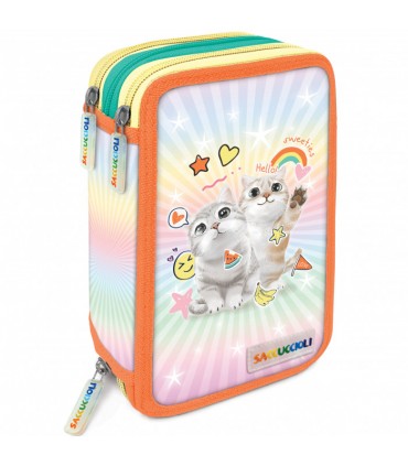 ASTUCCIO 3 ZIP GIRLS LEBEZ CON 18 PENNARELLI E 18 PASTELLI + ACCESSORI fantasie assortite